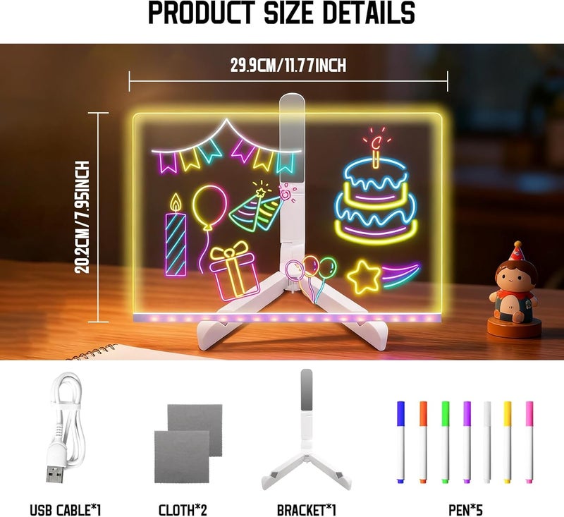 LGGbaodan Led Drawing Board, Led Note Board with Color Marker, 12"x8"Acrylic Dry Erase Message Board with Light, Led Writing Board for Christmas Gift. - Image 3